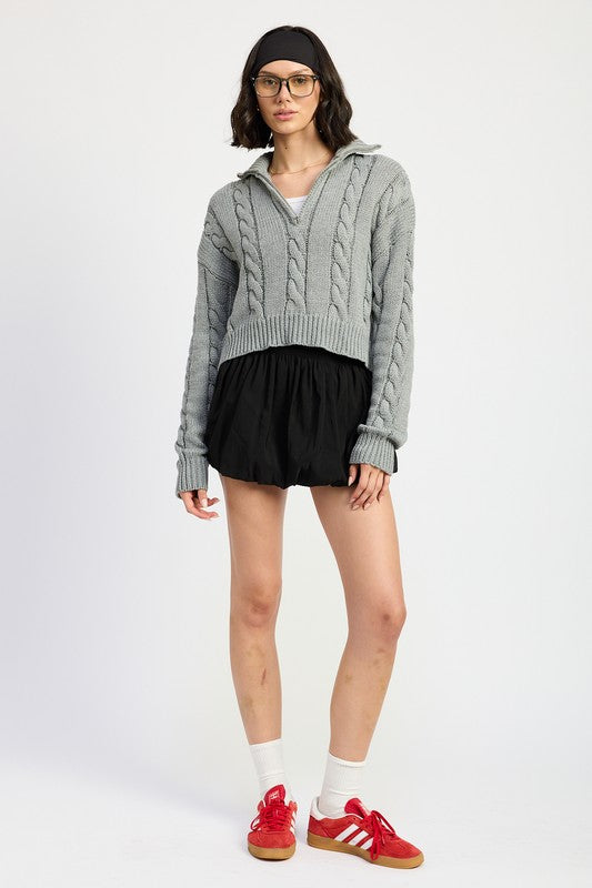 Daniela® | Half zip cable knit sweater
