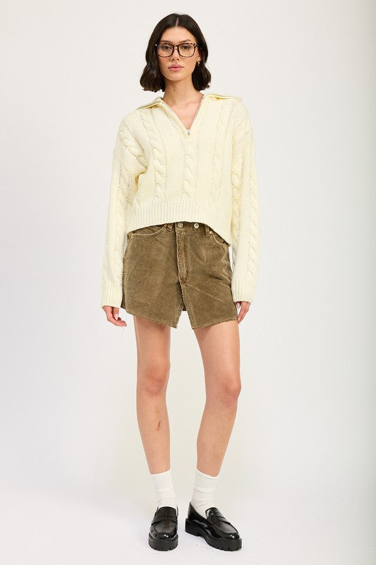 Daniela® | Half zip cable knit sweater