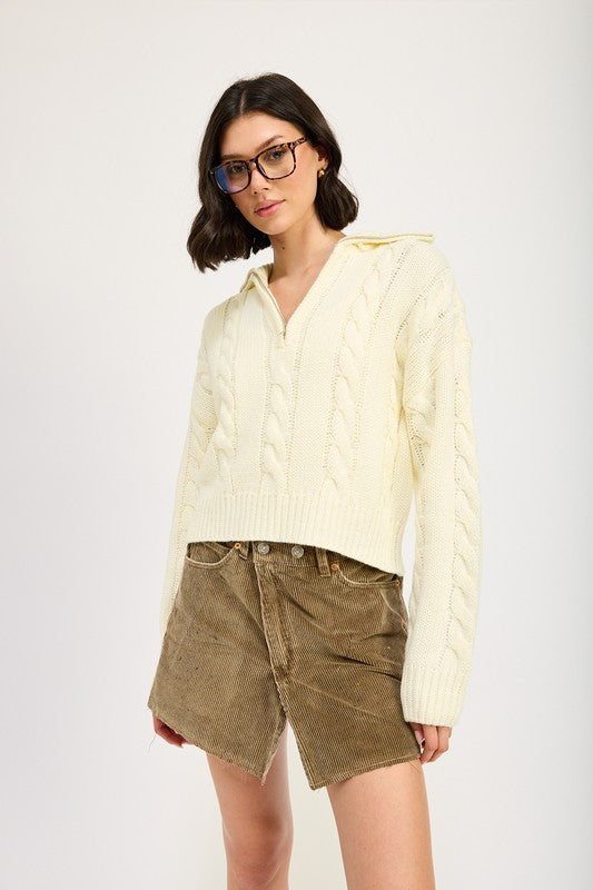 Daniela® | Half zip cable knit sweater