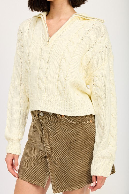 Daniela® | Half zip cable knit sweater
