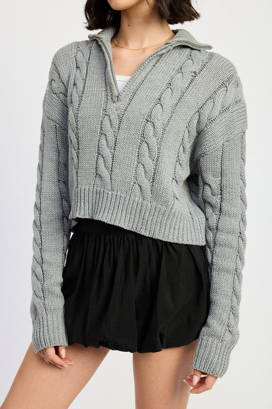 Daniela® | Half zip cable knit sweater