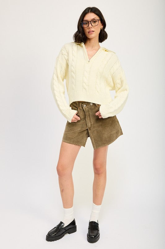 Daniela® | Half zip cable knit sweater
