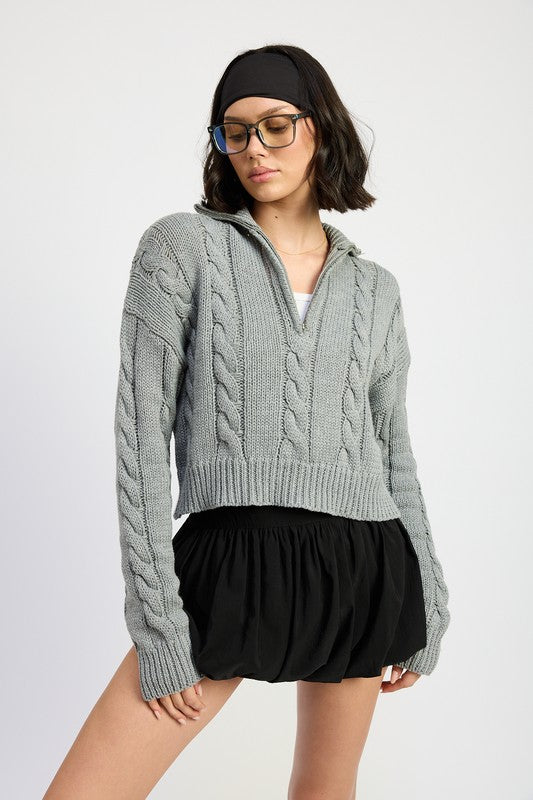 Daniela® | Half zip cable knit sweater