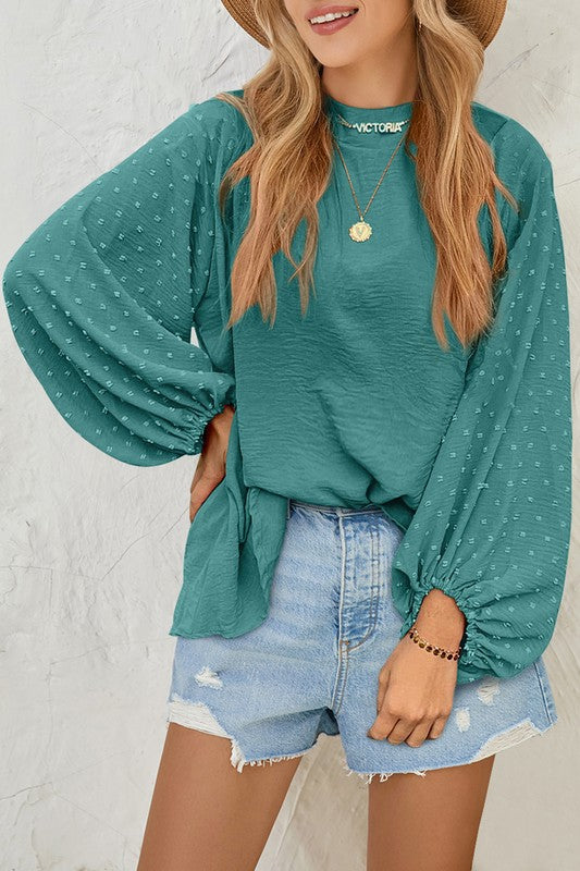 Alexandra® | Chic Swiss Dot Long Sleeve Loose Blouse
