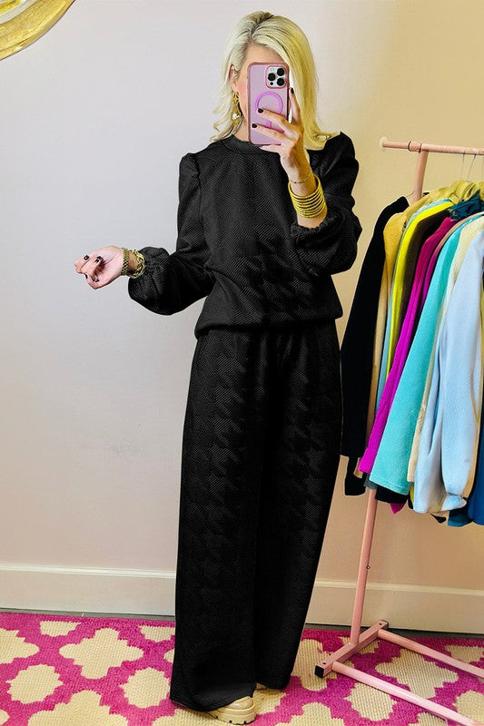 Angelica® | Women's structured puff sleeve top and pants set