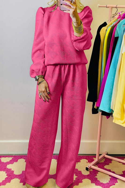 Angelica® | Women's structured puff sleeve top and pants set
