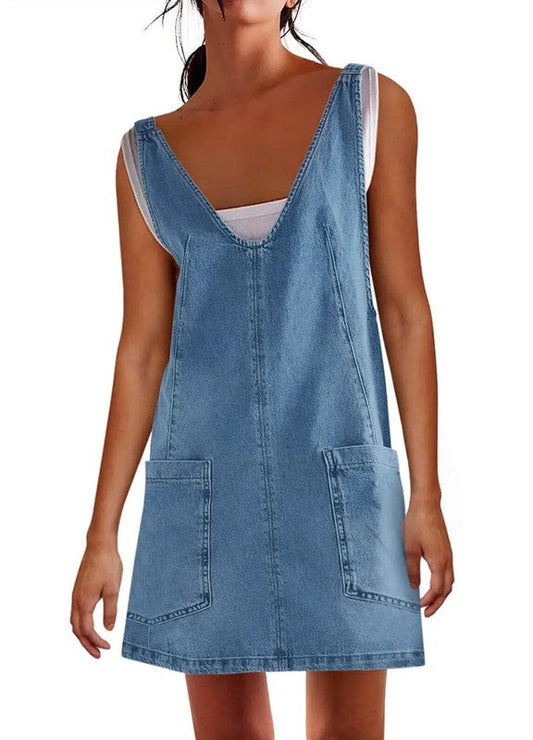 Adela® | Scoop neck denim overall dress