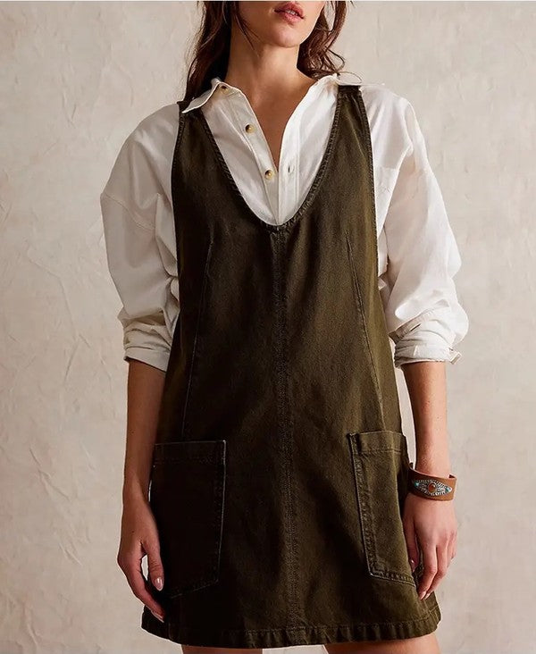 Adela® | Scoop neck denim overall dress