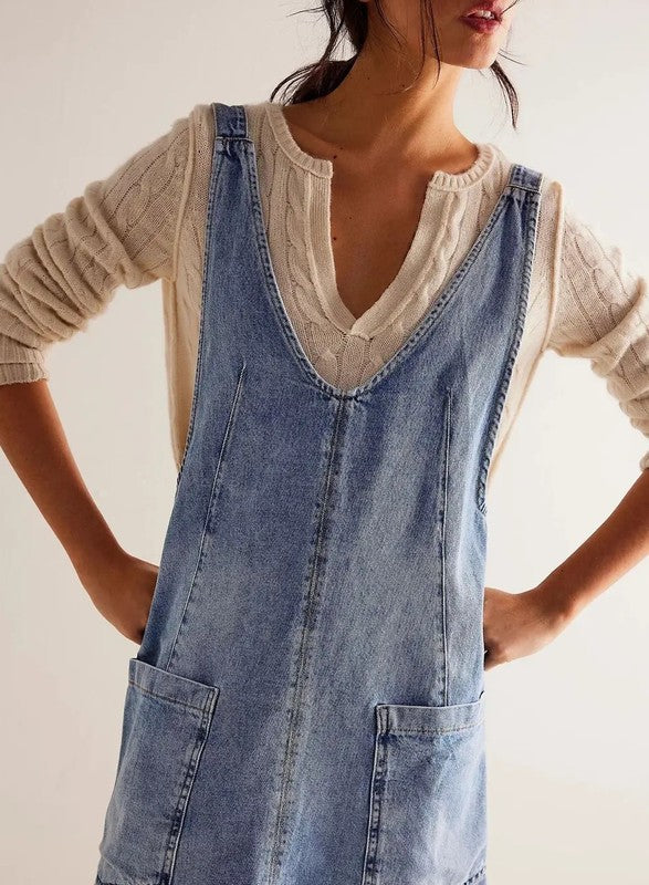 Adela® | Scoop neck denim overall dress