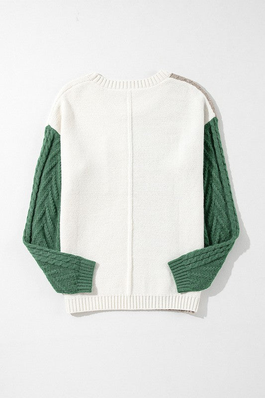 Antonia® | Women's color block sweater with patch pockets on the shoulder