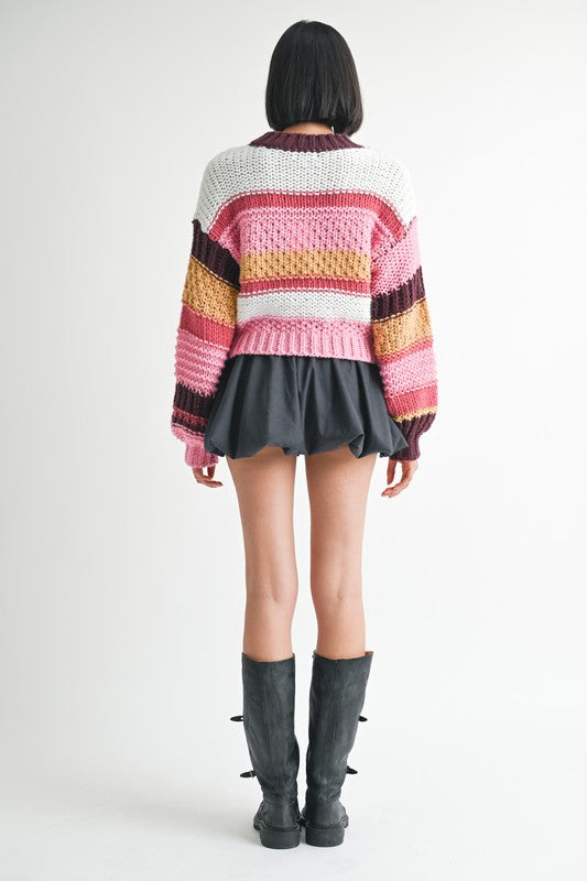 Dalia® | Striped sweater with a stand-up collar