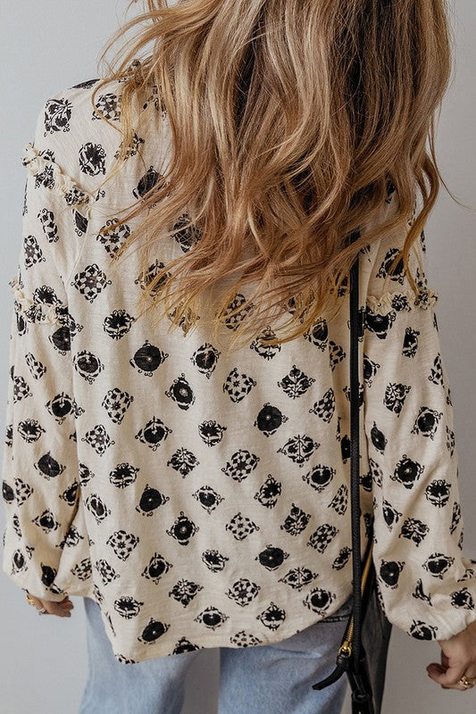 Cristina® | Loose women's blouse with split neck and bubble sleeves