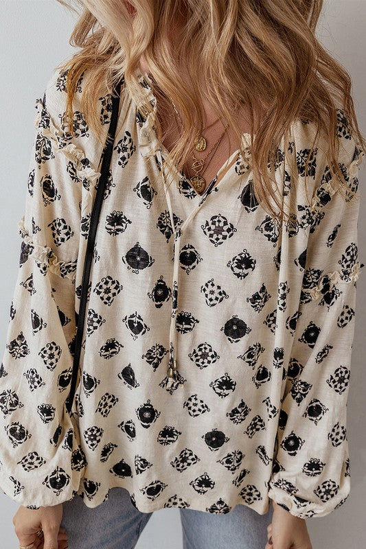 Cristina® | Loose women's blouse with split neck and bubble sleeves