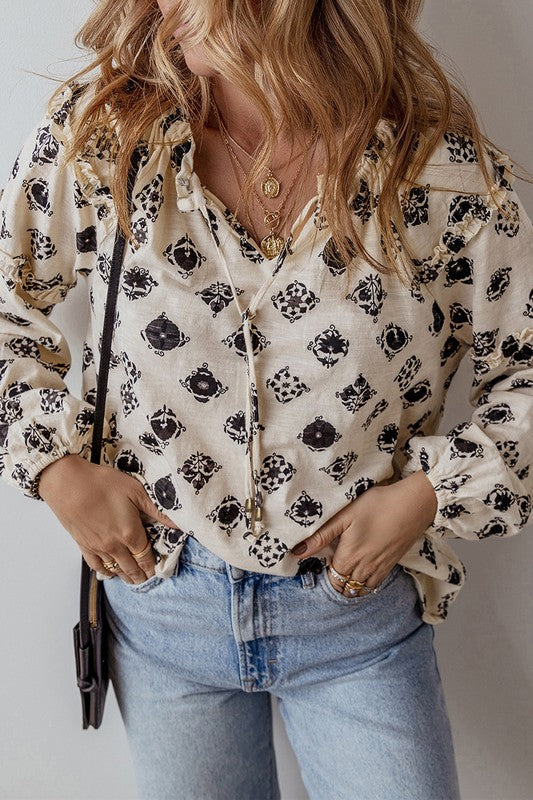 Cristina® | Loose women's blouse with split neck and bubble sleeves
