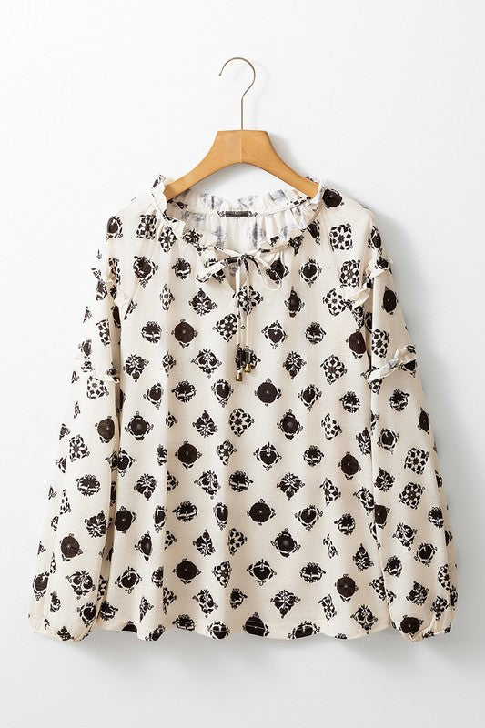 Cristina® | Loose women's blouse with split neck and bubble sleeves