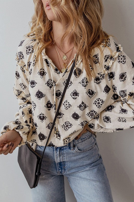 Cristina® | Loose women's blouse with split neck and bubble sleeves