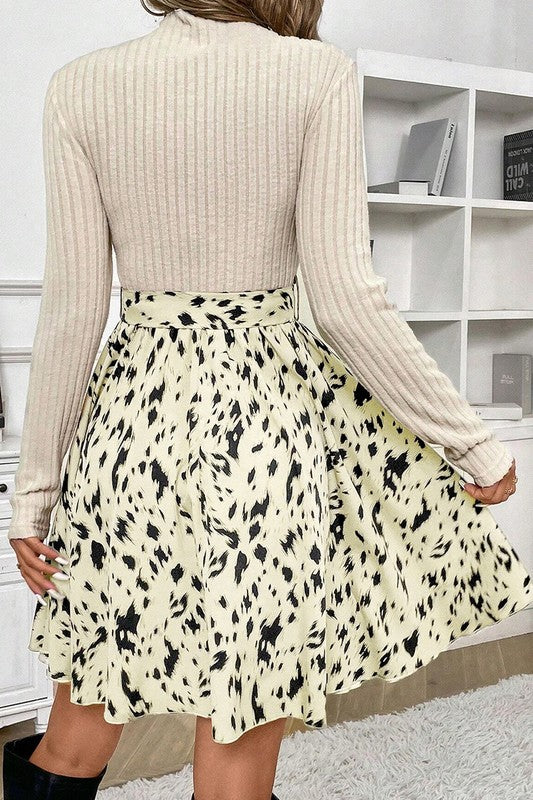 Cintia® | Women's Knit Patchwork Printed A-Line Dress with Belt