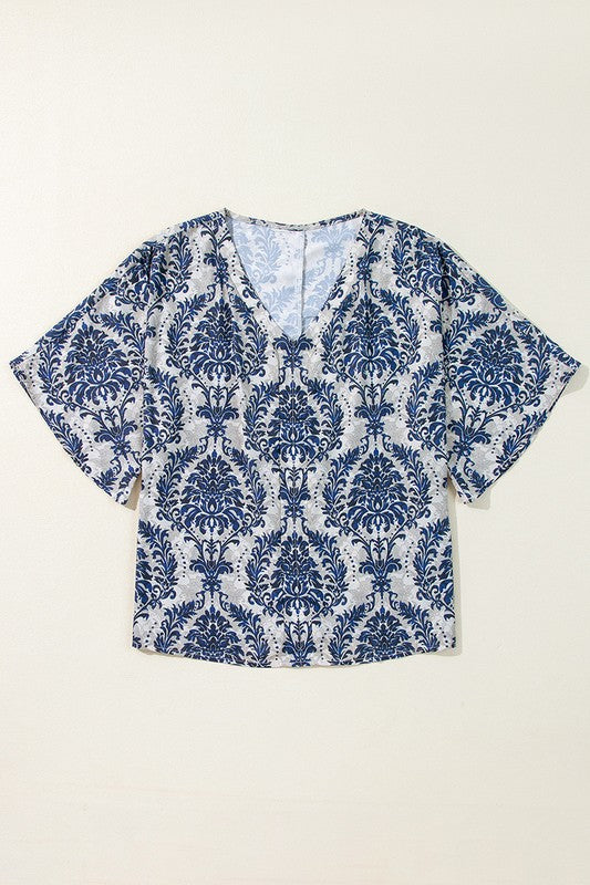 Diana® | Women's Quarter Sleeve V Neck Floral Tree Blouse