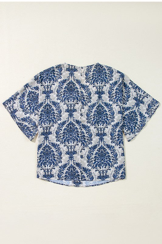 Diana® | Women's Quarter Sleeve V Neck Floral Tree Blouse