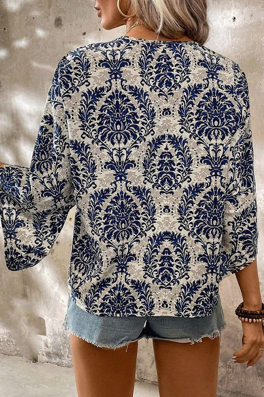 Diana® | Women's Quarter Sleeve V Neck Floral Tree Blouse