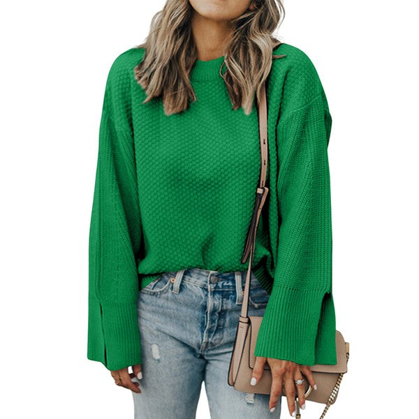 Briar® | Solid knitted sweater with split cuffs and dropped shoulders