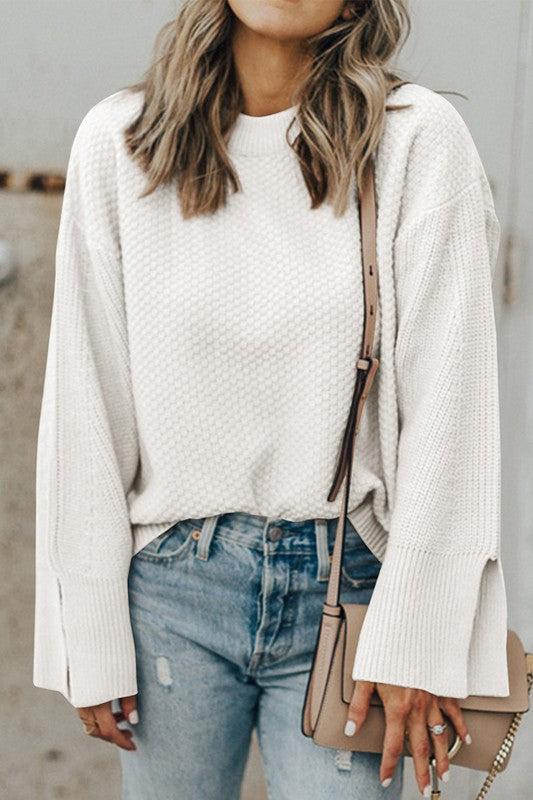 Briar® | Solid knitted sweater with split cuffs and dropped shoulders