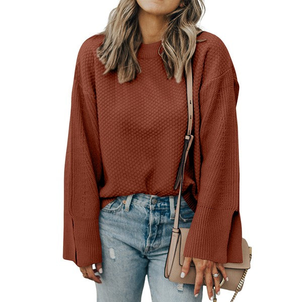 Briar® | Solid knitted sweater with split cuffs and dropped shoulders