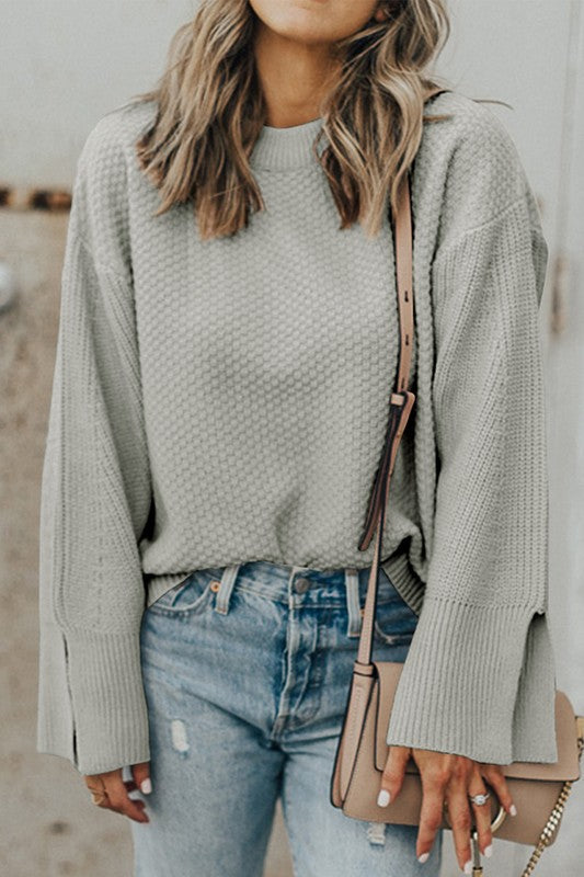 Briar® | Solid knitted sweater with split cuffs and dropped shoulders