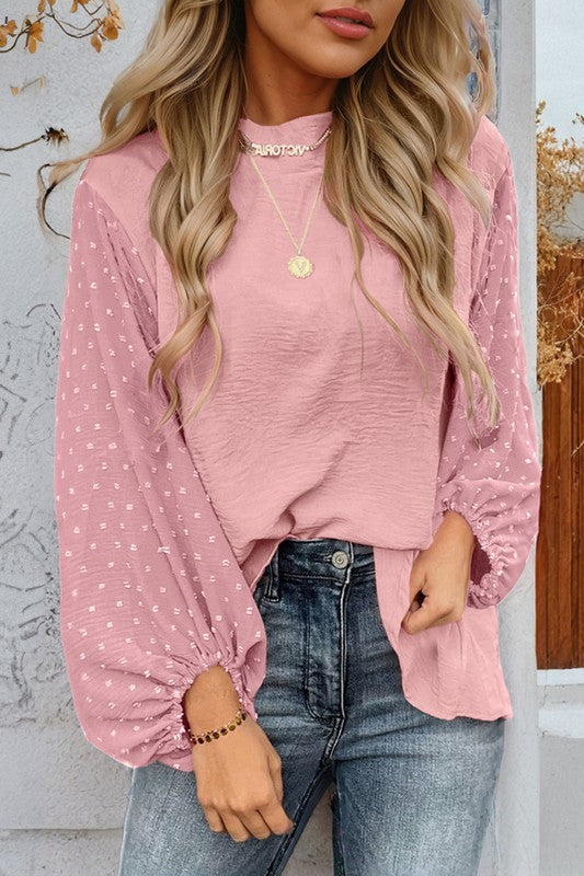Clara® | Loose women's blouse with Swiss dot balloon sleeves