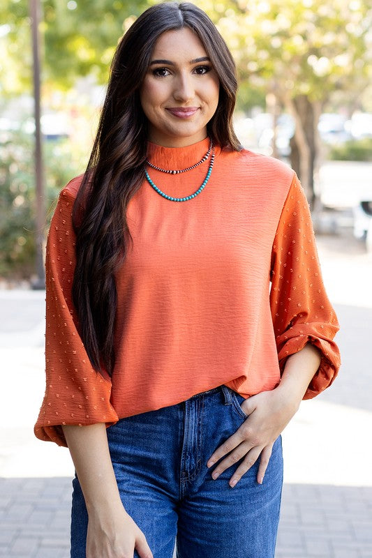 Clara® | Loose women's blouse with Swiss dot balloon sleeves