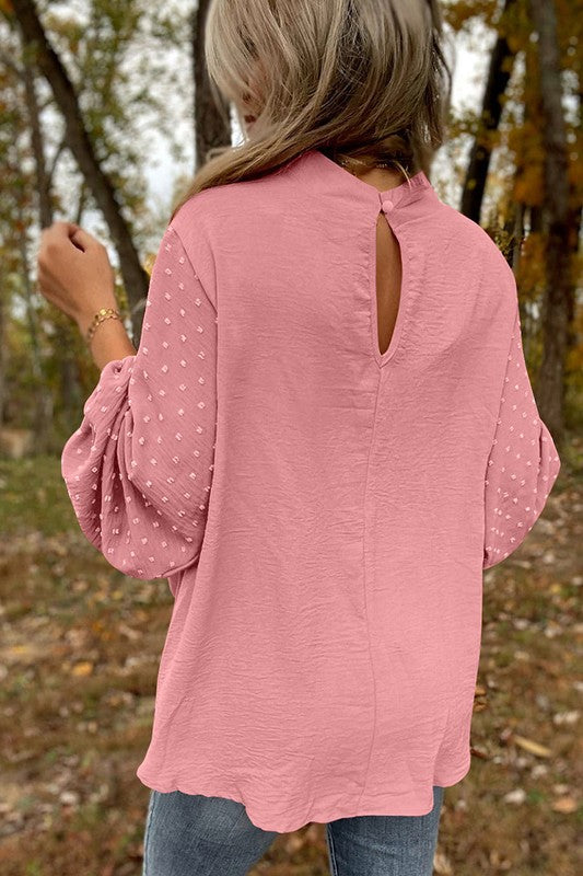 Clara® | Loose women's blouse with Swiss dot balloon sleeves