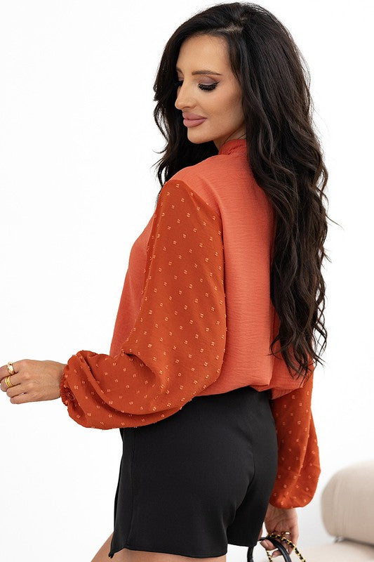 Clara® | Loose women's blouse with Swiss dot balloon sleeves