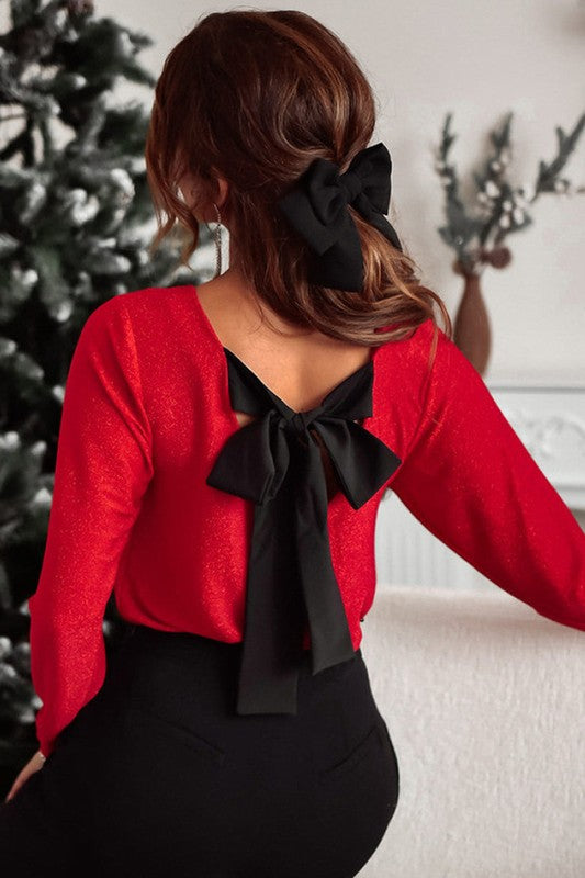 Doris® | Women's top with metallic bow, open back and V-neck