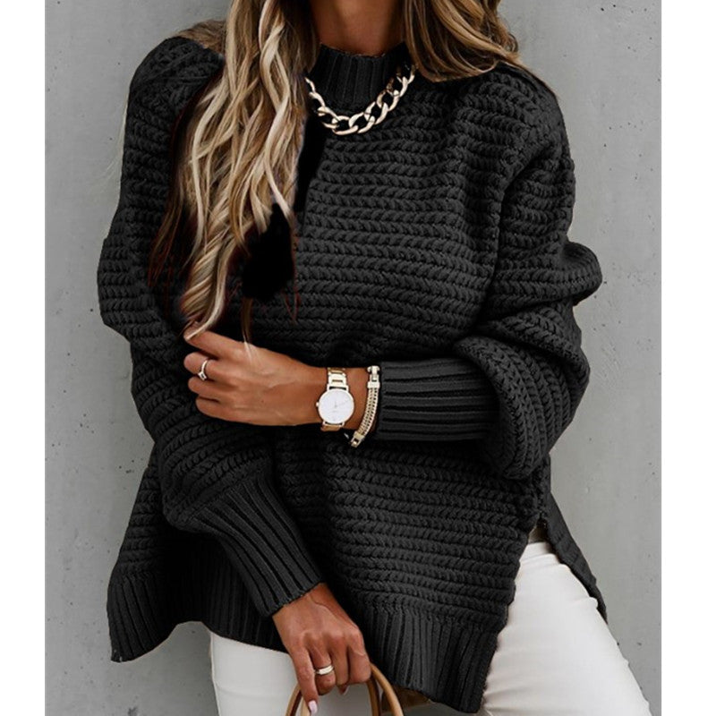 Ava® | Knitted sweater with side slit and drawstring