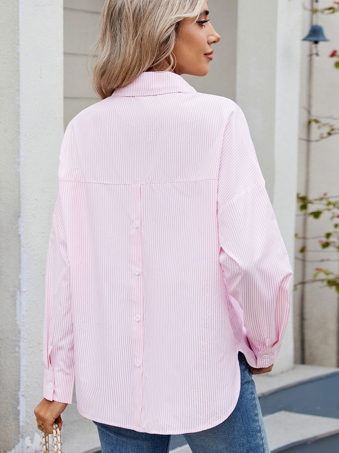 Delilah® | Striped collared long sleeve button down shirt
