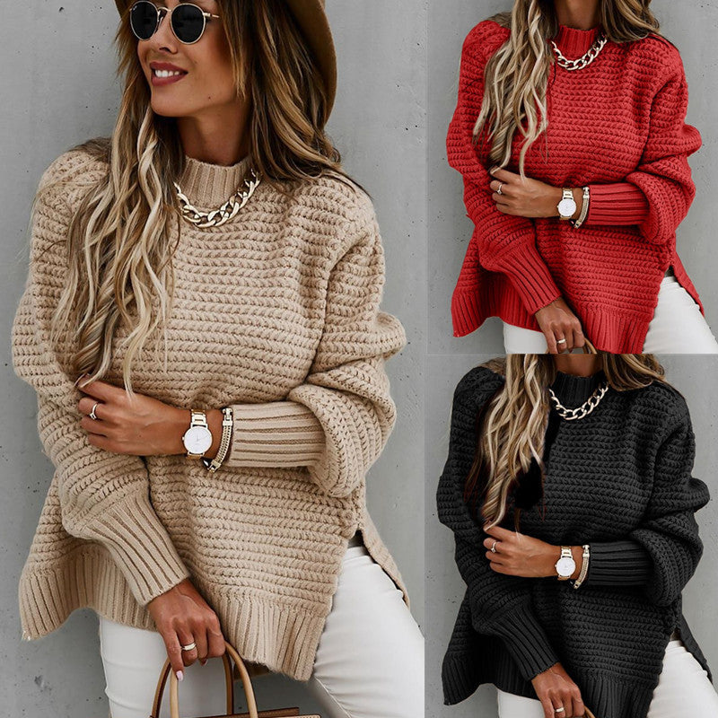 Ava® | Knitted sweater with side slit and drawstring