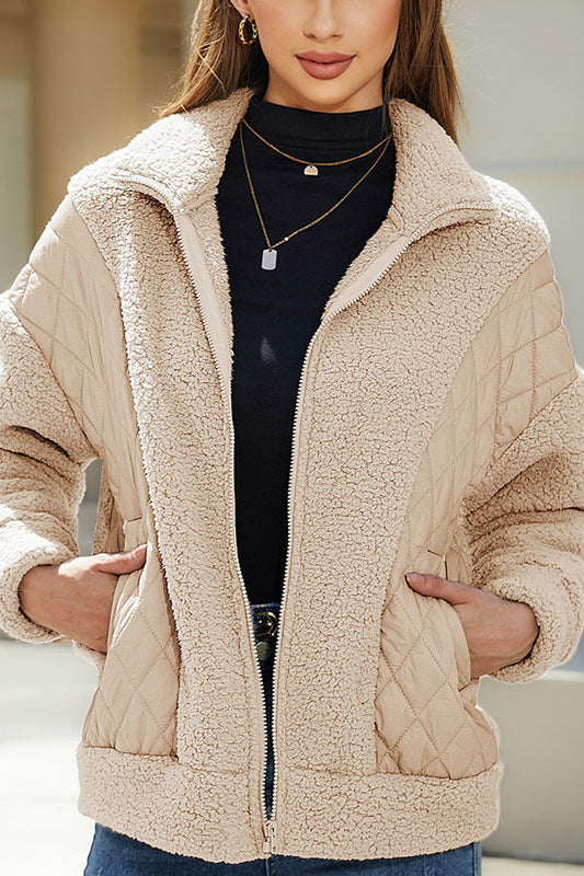 Blanca® | Fashion long sleeve cardigan zipper plush patchwork women's jacket