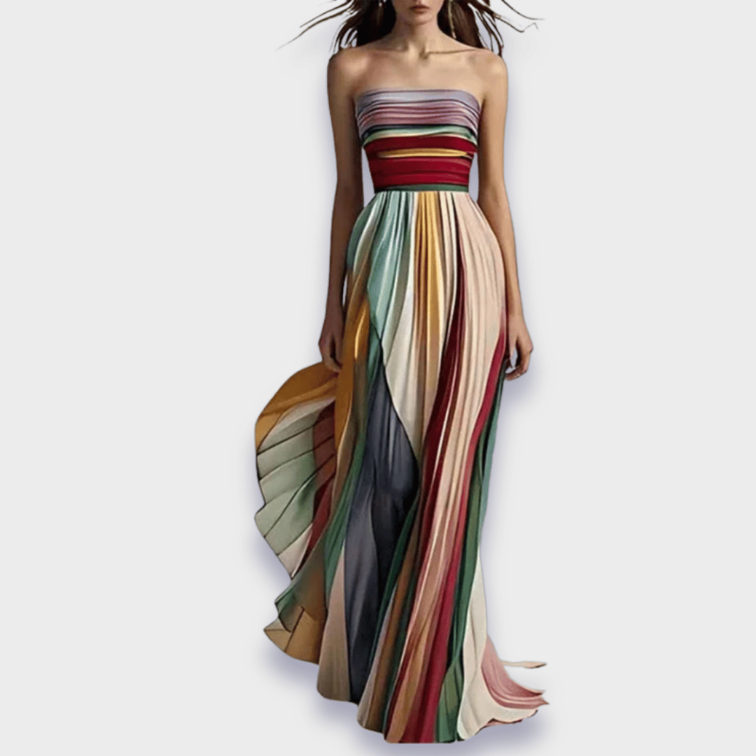 Candice | Maxi Dress with Vibrant Pleats and Bare-Shoulder Design