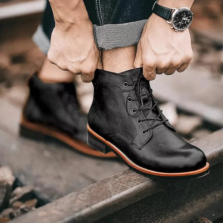 Men’s Leather Boots – Lace Up – Ankle Support – Non Slip Sole
