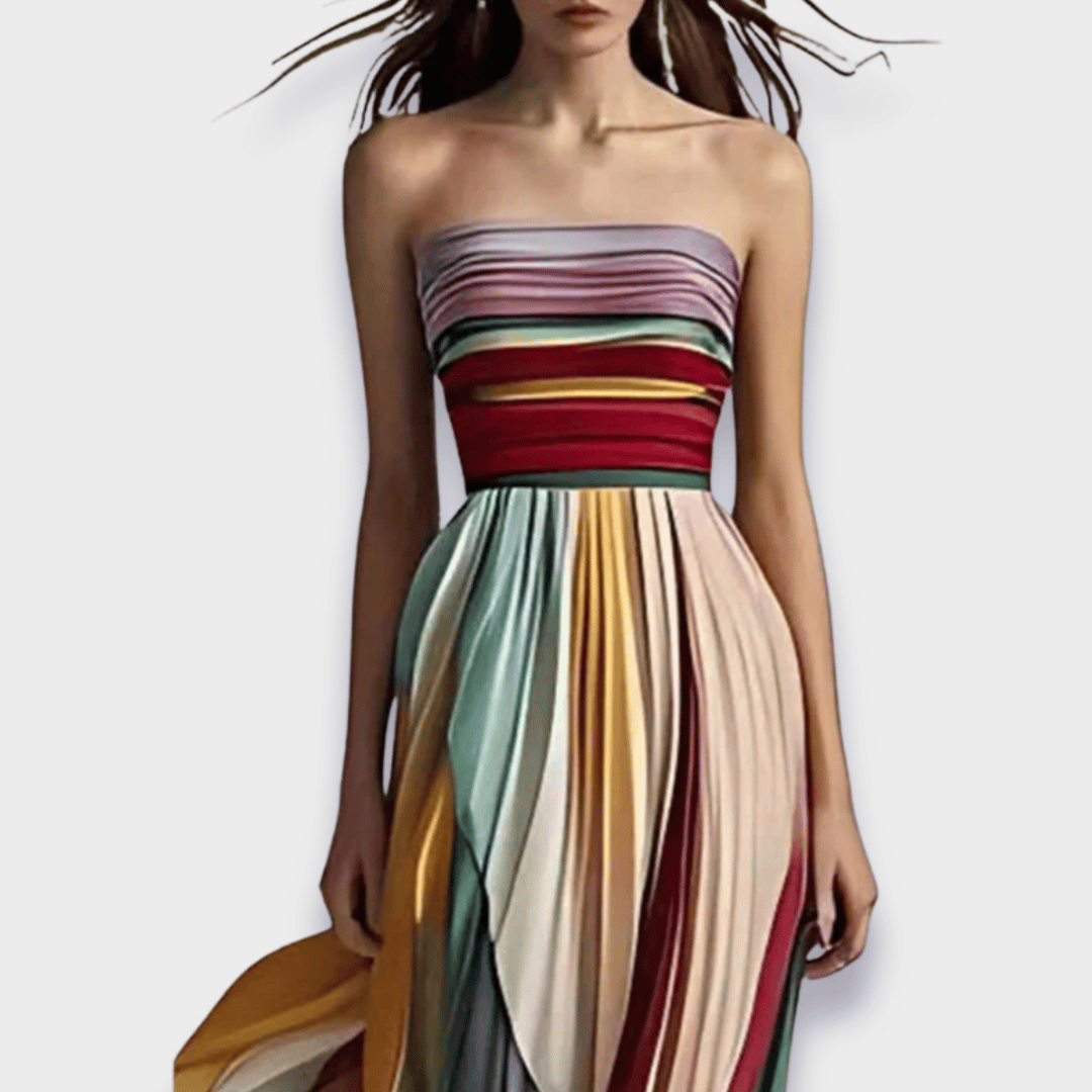 Candice | Maxi Dress with Vibrant Pleats and Bare-Shoulder Design