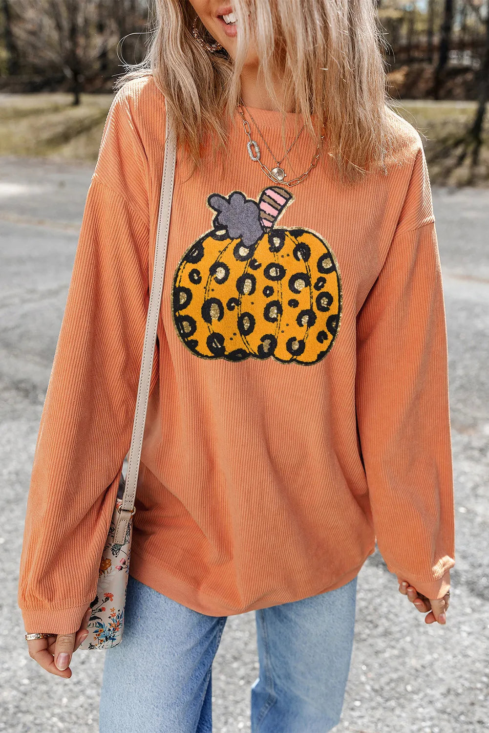 Cristiana® | Pumpkin long sleeve crew neck sweatshirt