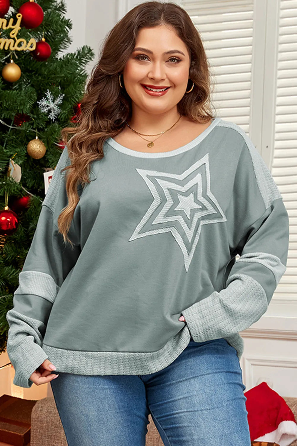 Carolin® | Plus size long sleeve star crew neck top