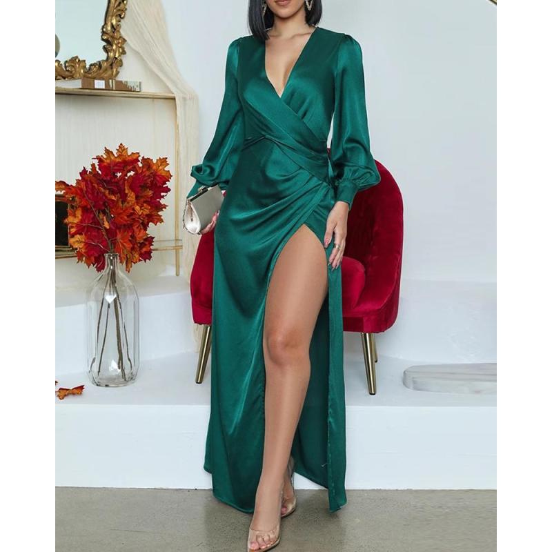 Alejandra® | Dark Green Satin Midi Dress