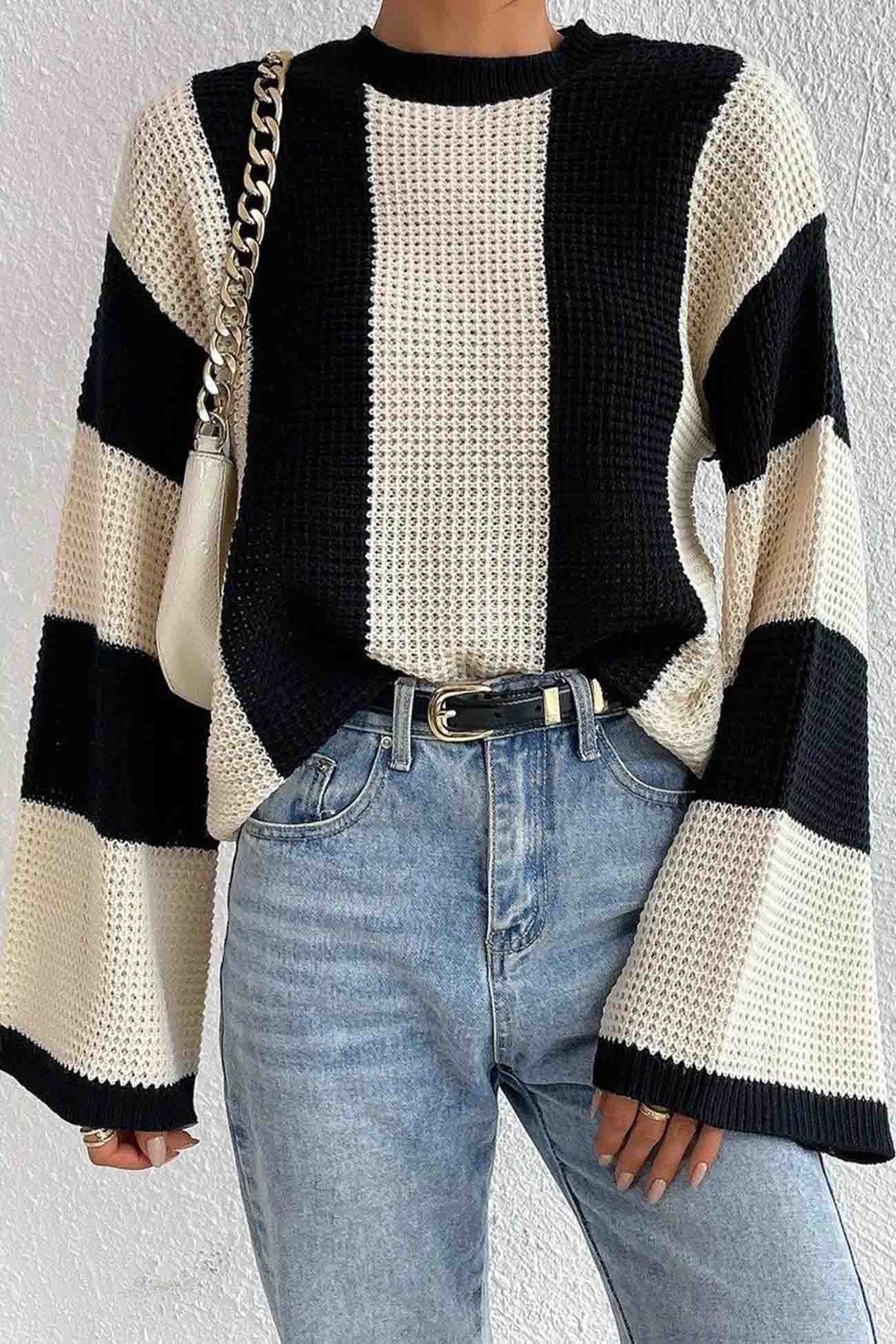Cornelia® | Colorblock striped long sleeve knit sweater