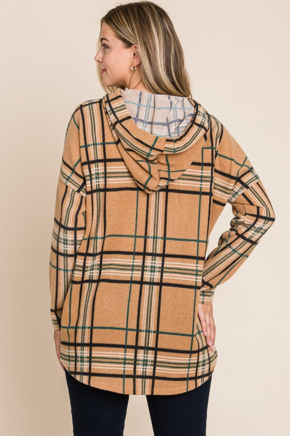 Elfriede® | Drawstring hoodie with check pattern and long sleeves