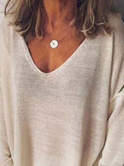 Blossom® | Full size long sleeve t-shirt with oversized V-neck and dropped shoulders