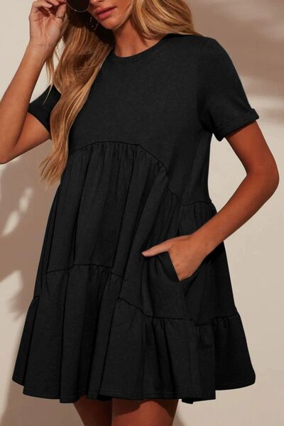 Aranza® | Tiered, short-sleeved, crew-neck mini dress