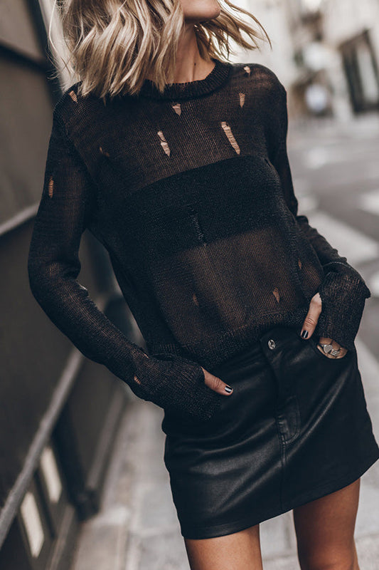 Anita® | THE BLACK METALLIC DISTRESSED KNITTED SWEATER