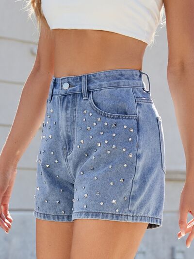 Arianna® | High waist denim shorts washed with rhinestones