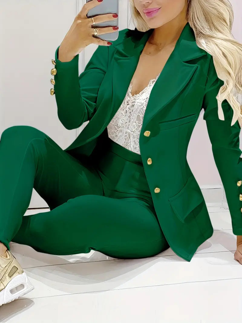Ardalia® | Simple, Elegant, Double-Breasted Blazer And Slim Fit Trousers